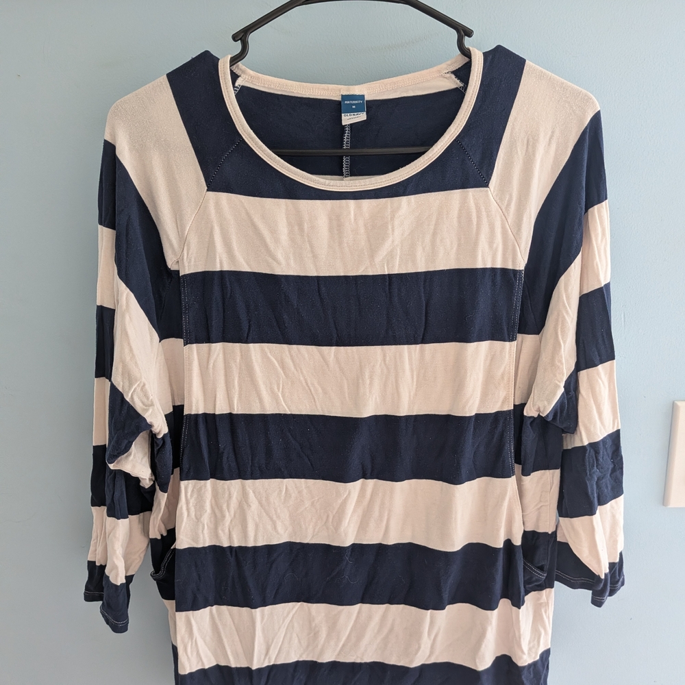 Old Navy Women's Nursing Long Sleeve Top - Navy and White Stripes